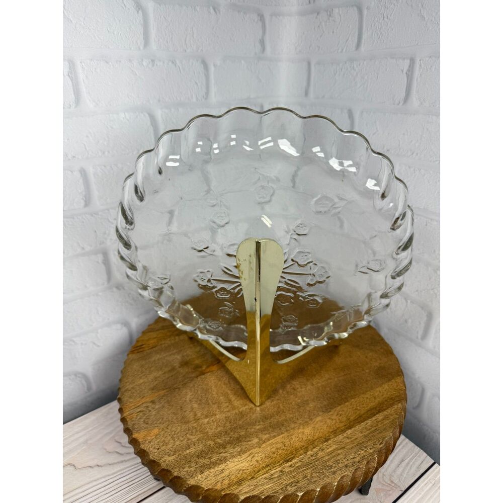 Anchor Hocking Savannah Quiche Pie Dish Floral Bottom Scalloped Clear VTG - Picture 6 of 8